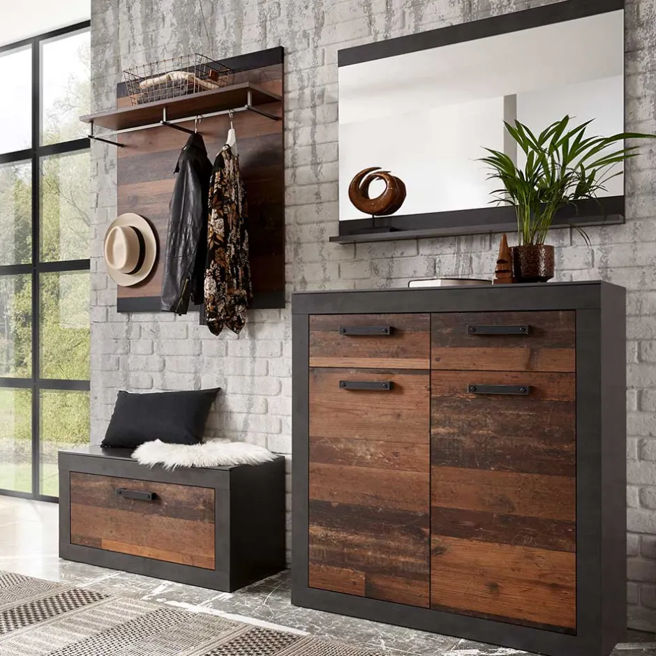 Wohnen Set Flurmöbel in Holz Antik - Timuras (vierteilig)