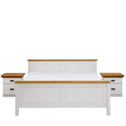 Wohnen Set Landhausbett & Nachtschränke - Sibiuta (dreiteilig)