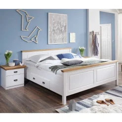 Wohnen Set Landhausbett & Nachtschränke - Sibiuta (dreiteilig)