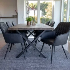 Wohnen Set Loft X-Fuß Tisch & Tischsessel - Ghaz (siebenteilig)