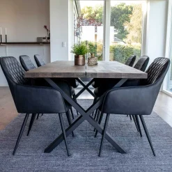 Wohnen Set Loft X-Fuß Tisch & Tischsessel - Ghaz (siebenteilig)