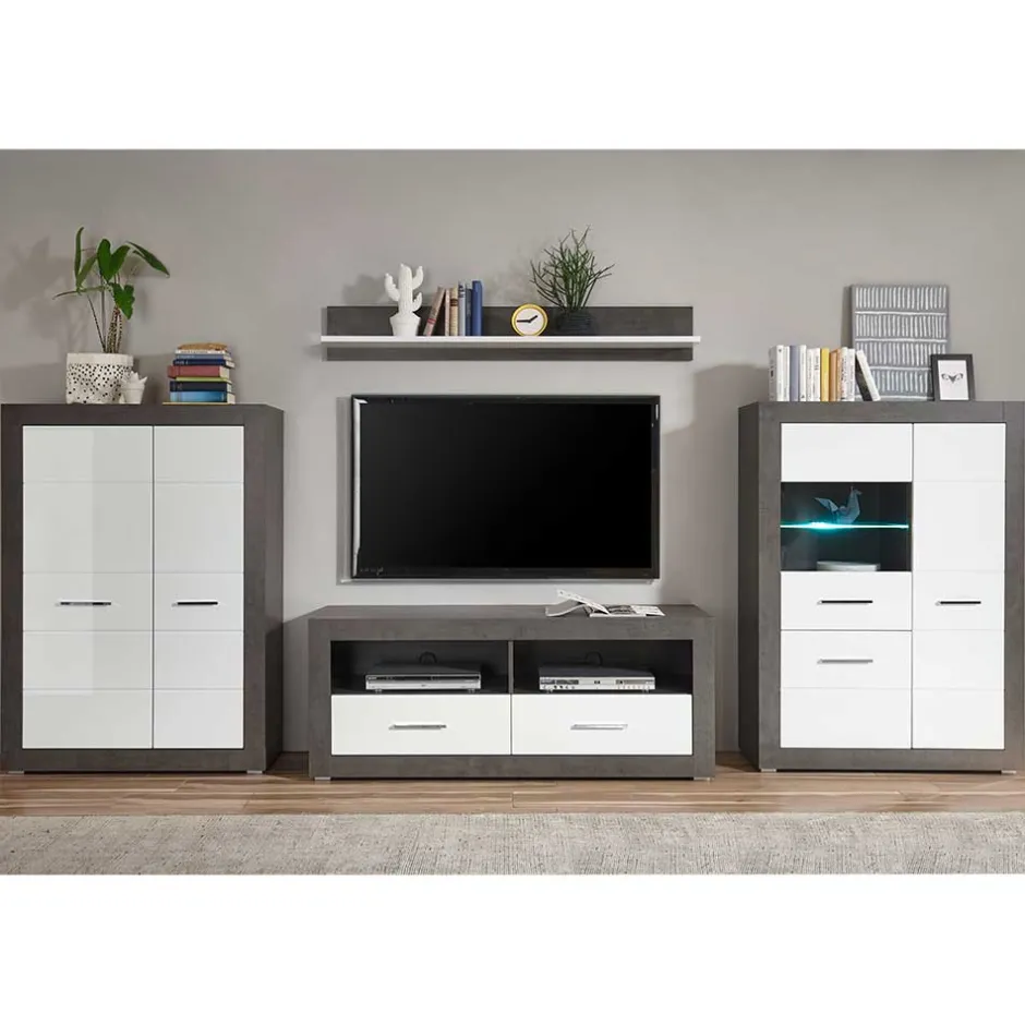 Wohnen Set Wohnzimmer Anbauwand zweifarbig - Istensa (vierteilig)