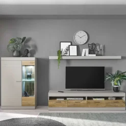 Set Wohnzimmermöbel in Hellgrau & Zinneiche - Lioscas (dreiteilig)^Wohnen Online