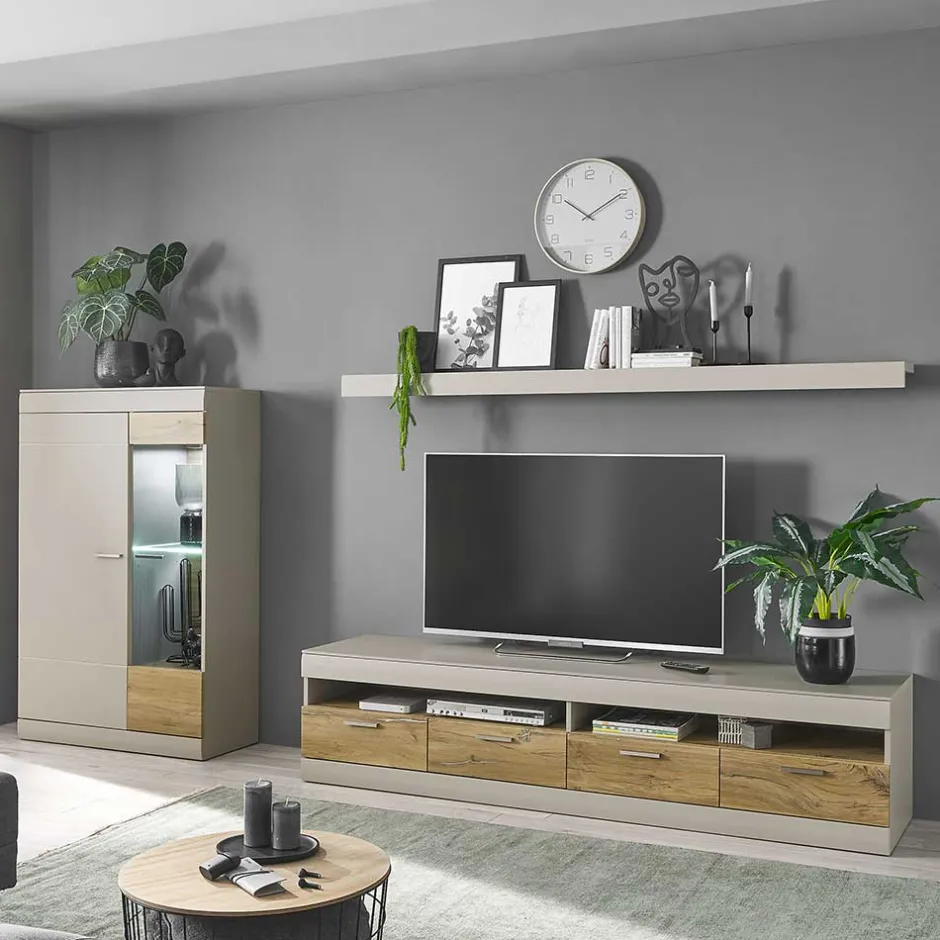 Set Wohnzimmermöbel in Hellgrau & Zinneiche - Lioscas (dreiteilig)^Wohnen Online