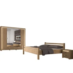 Wohnen Set 180x200 Bett & Schrank - Fagason (vierteilig)