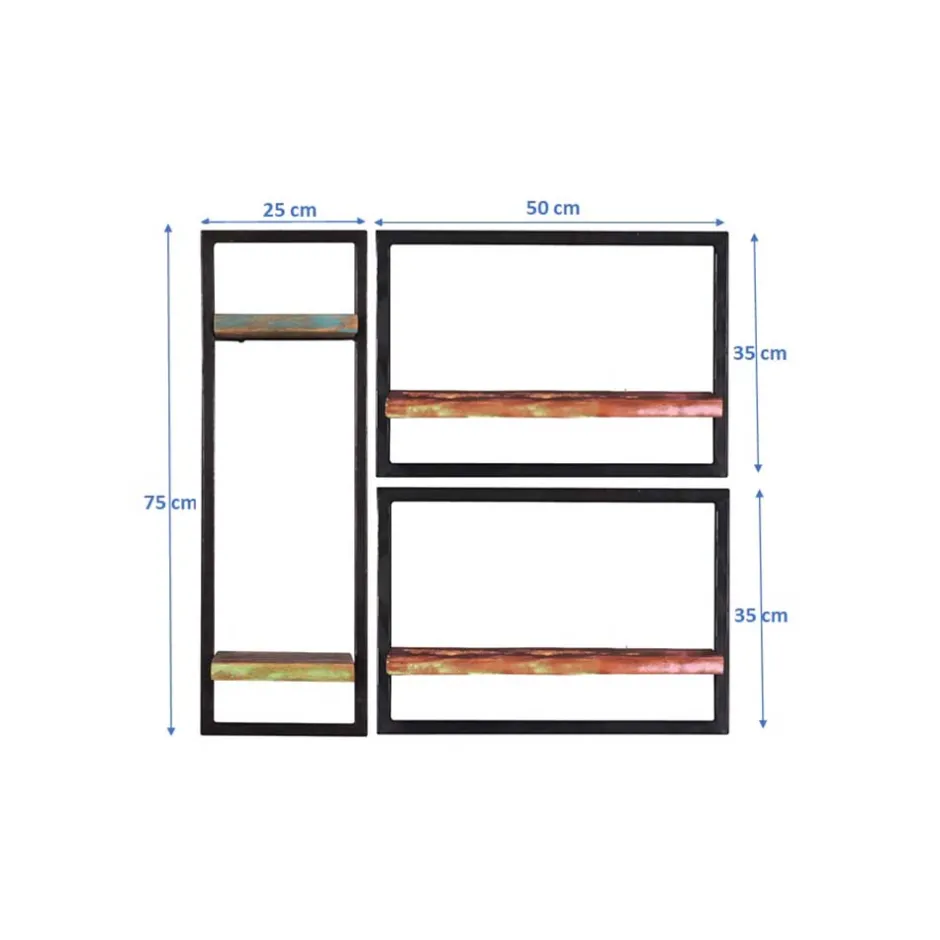 Shabby Hängeregal Set in Bunt & Schwarz - Jamaica (dreiteilig)^Wohnen Outlet