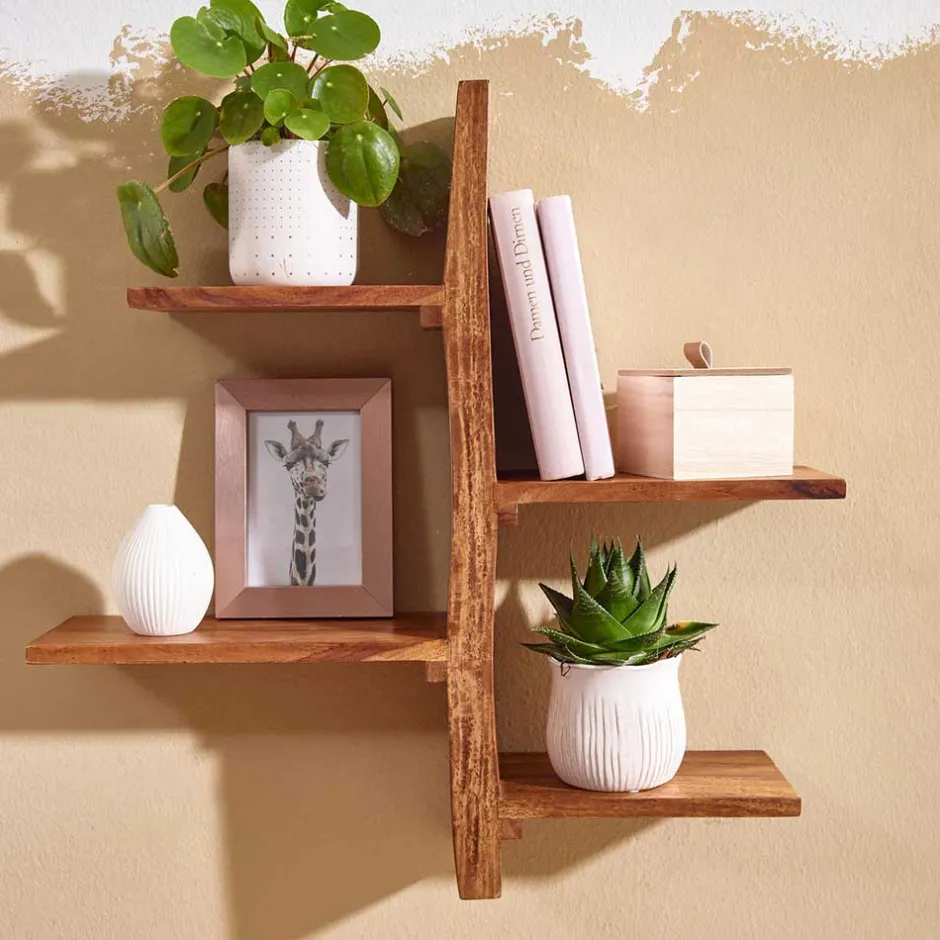 Sheesham Wandregal mit vier Böden - Elmin^Wohnen Discount