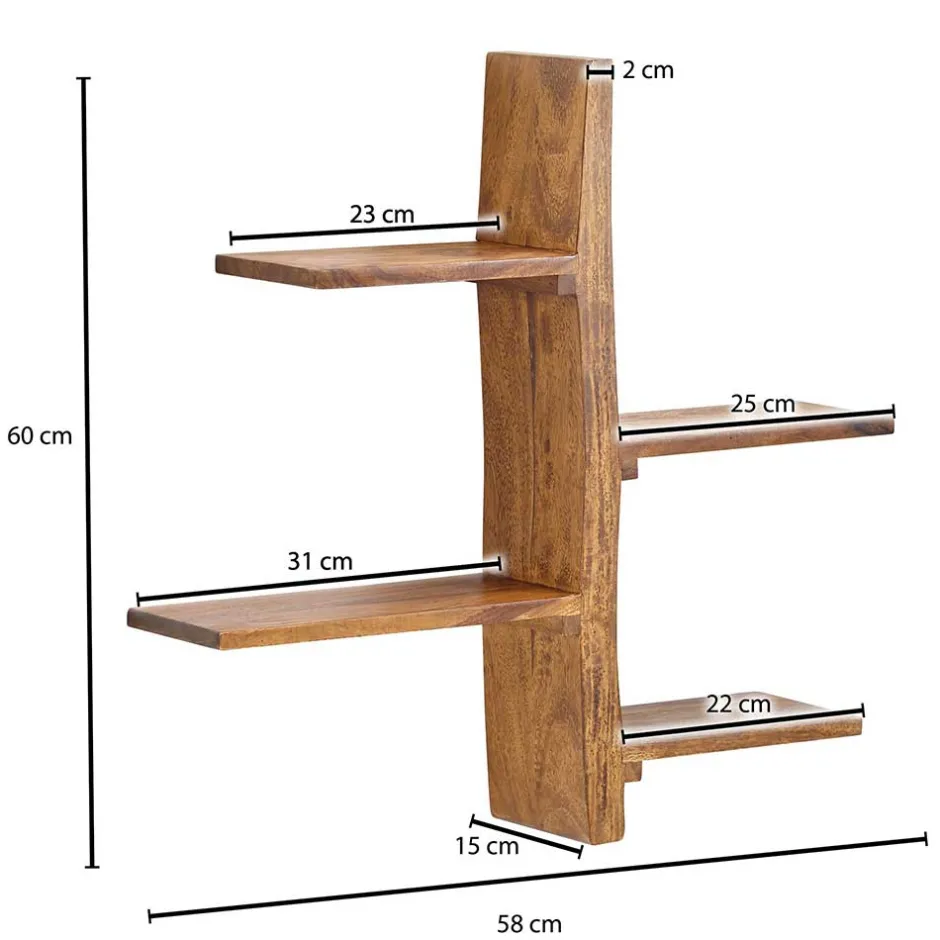 Sheesham Wandregal mit vier Böden - Elmin^Wohnen Discount