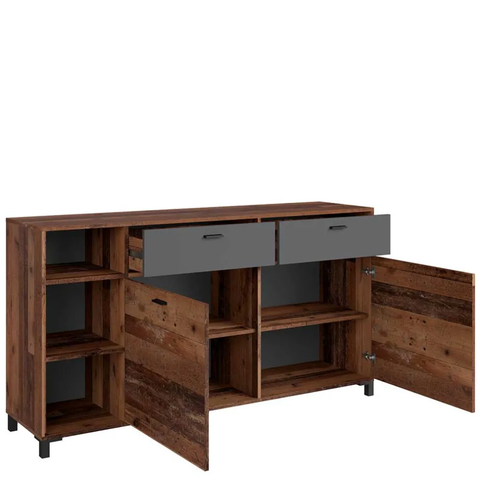 Wohnen Sideboard in Altholz Optik & Anthrazit - Bosco