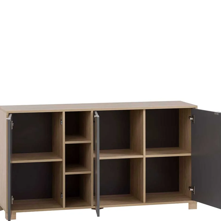 Wohnen Sideboard in Eiche Hell NB & Dunkelgrau - Dranico