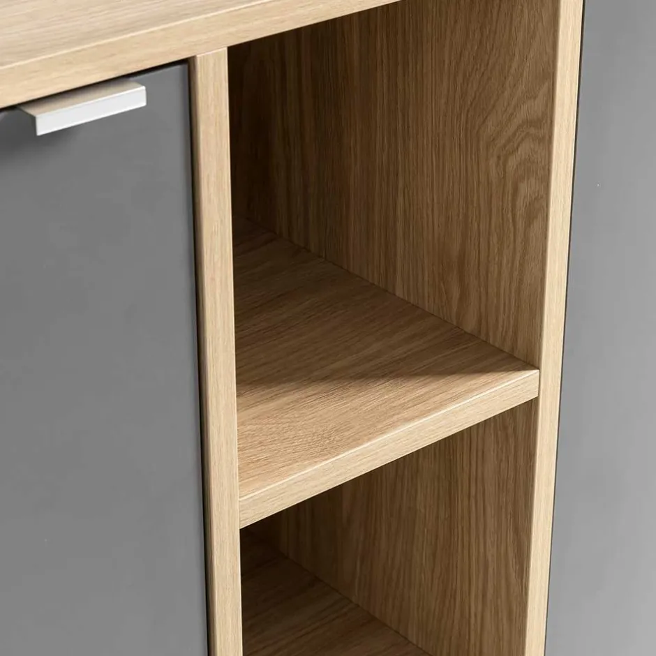 Wohnen Sideboard in Eiche Hell NB & Dunkelgrau - Dranico