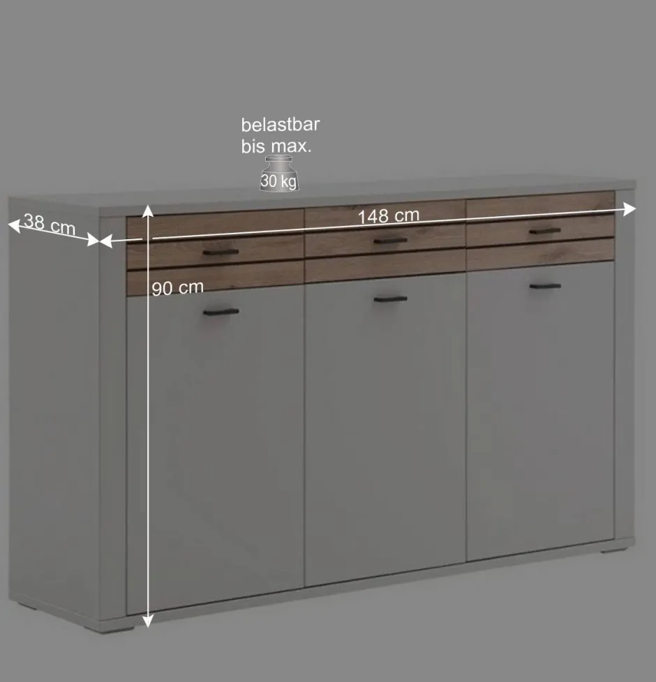 Sideboard in Lichtgrau mit Wildeiche - Ballina^Wohnen Online