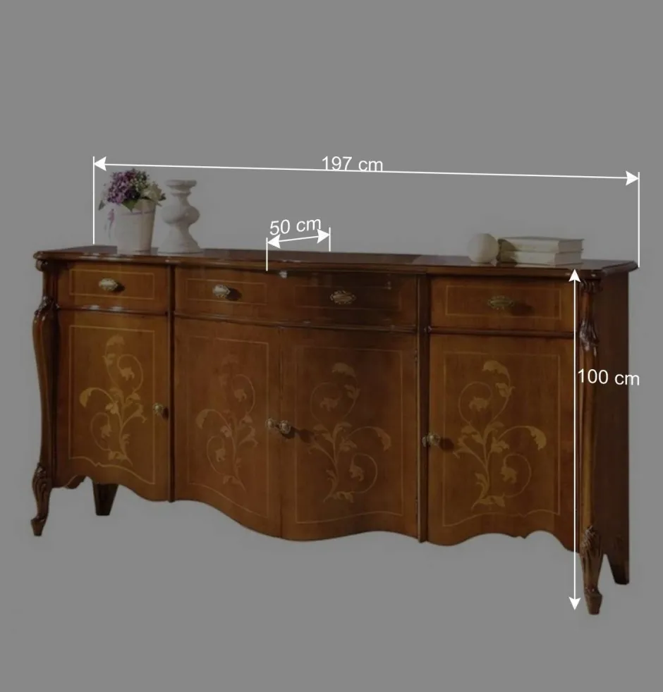 Wohnen Sideboard in Nussbaum mit Ranken Dekor - Carlenna