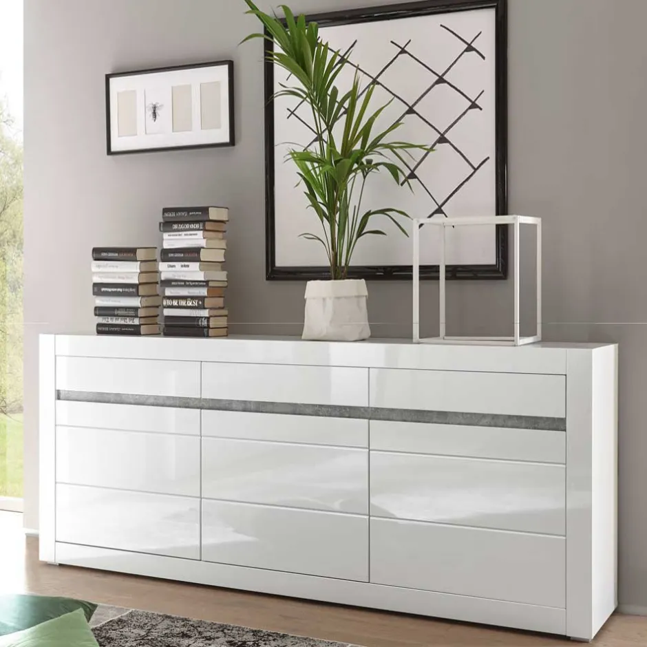 Sideboard mit 3 gedämpften Türen Mextra in Weiß Hochglanz^Wohnen