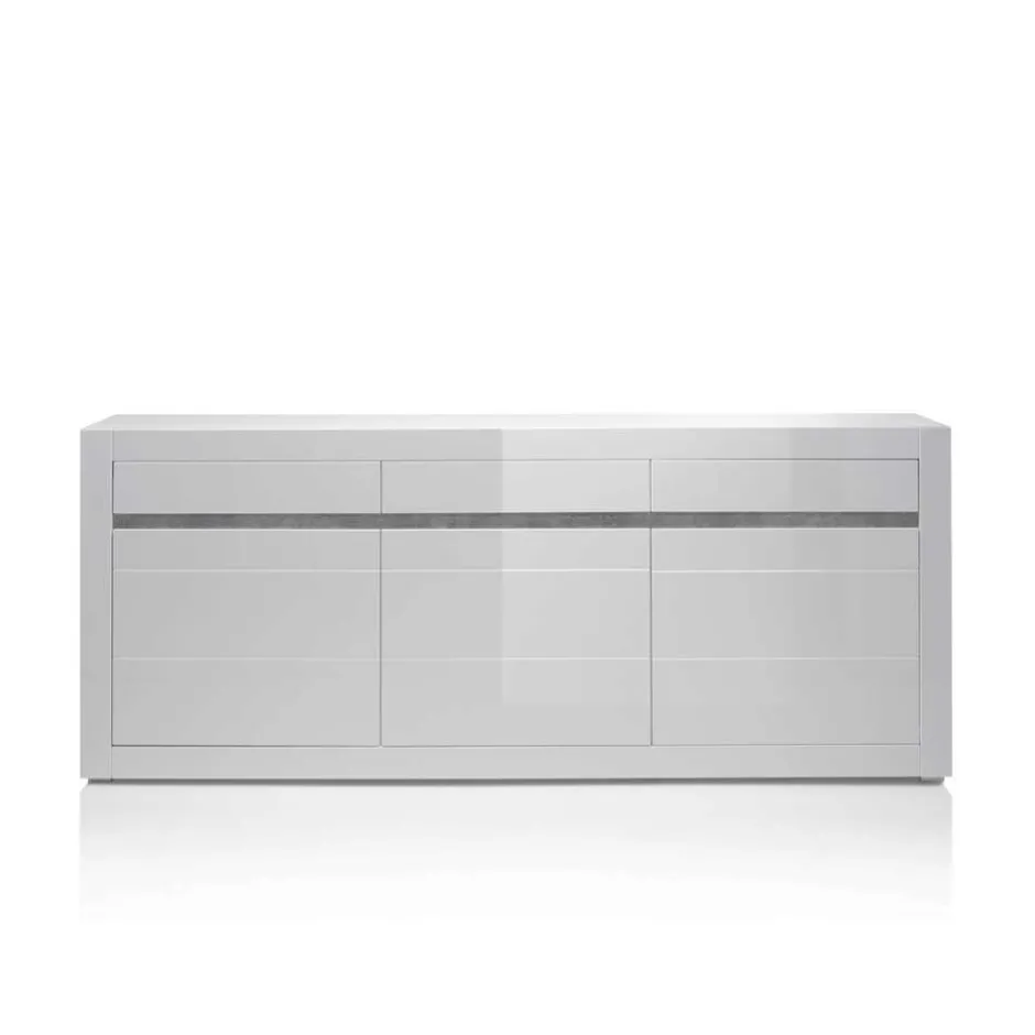Sideboard mit 3 gedämpften Türen Mextra in Weiß Hochglanz^Wohnen