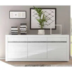 Sideboard mit 3 gedämpften Türen Mextra in Weiß Hochglanz^Wohnen