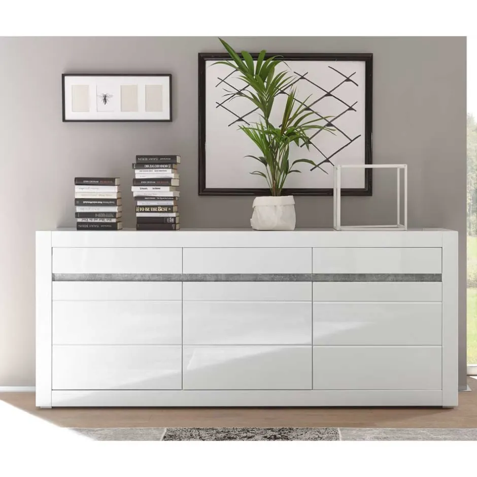 Sideboard mit 3 gedämpften Türen Mextra in Weiß Hochglanz^Wohnen
