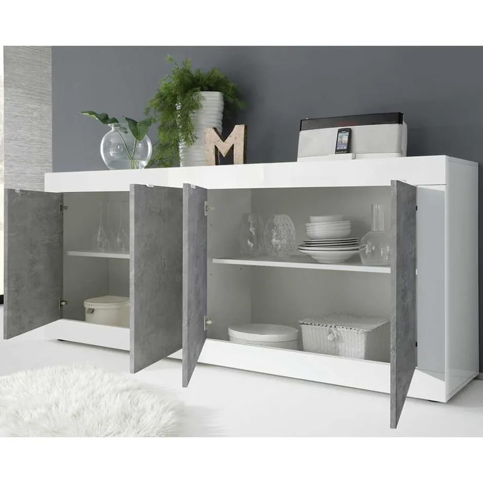 Sideboard mit 4 Türen in Beton Optik - Narandu^Wohnen