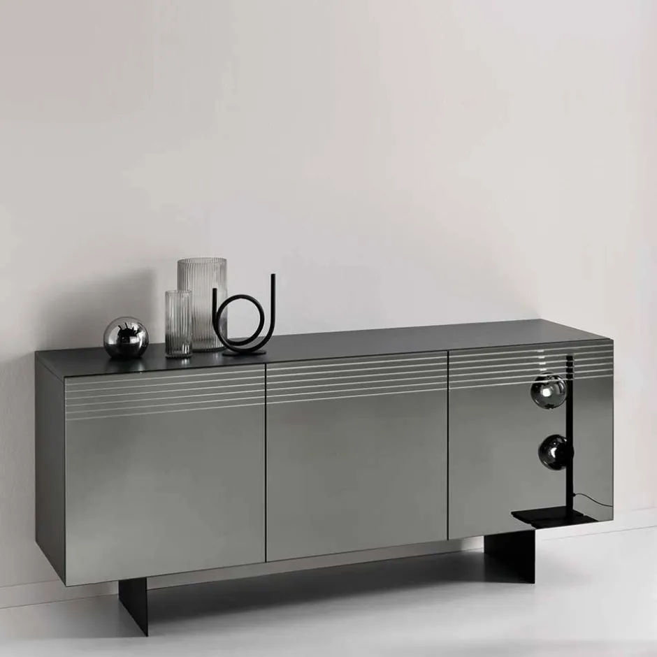 Wohnen Sideboard mit Spiegelglas Front in Rauchgrau - Tyron