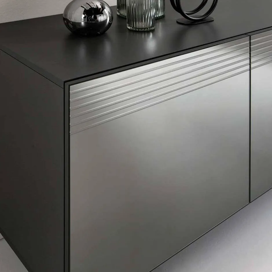 Wohnen Sideboard mit Spiegelglas Front in Rauchgrau - Tyron