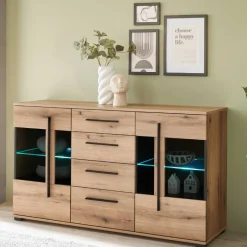 Wohnen Sideboard Vitrine in Eiche Dekor - Brocus
