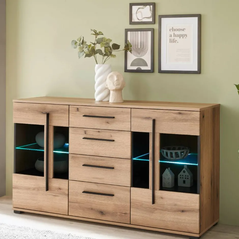Wohnen Sideboard Vitrine in Eiche Dekor - Brocus