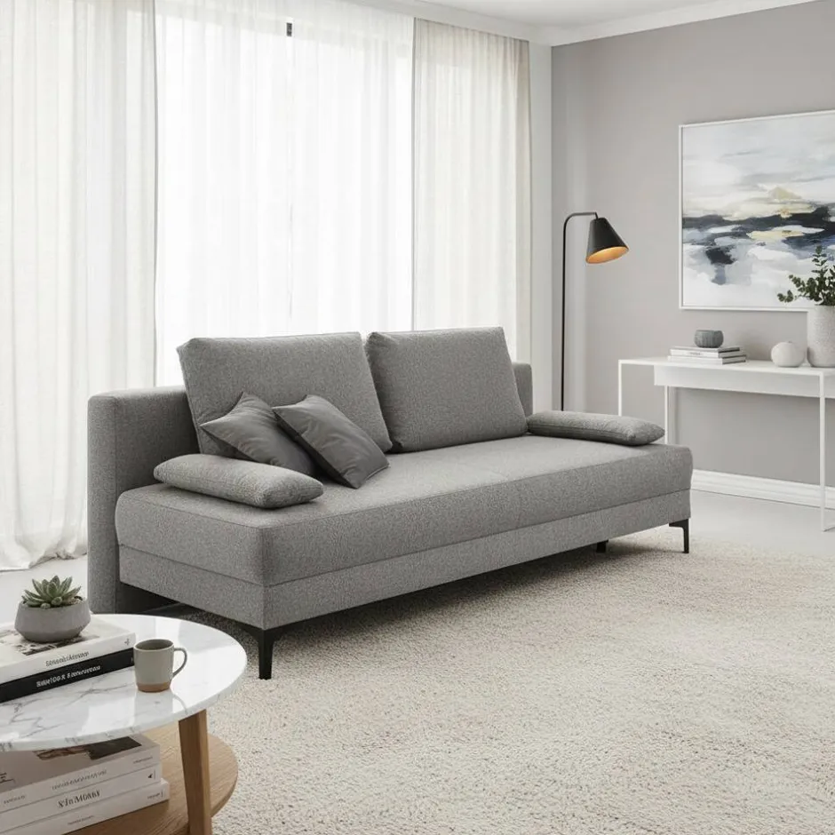Wohnen Silbergraue Klappcouch mit Federkern - Tephania