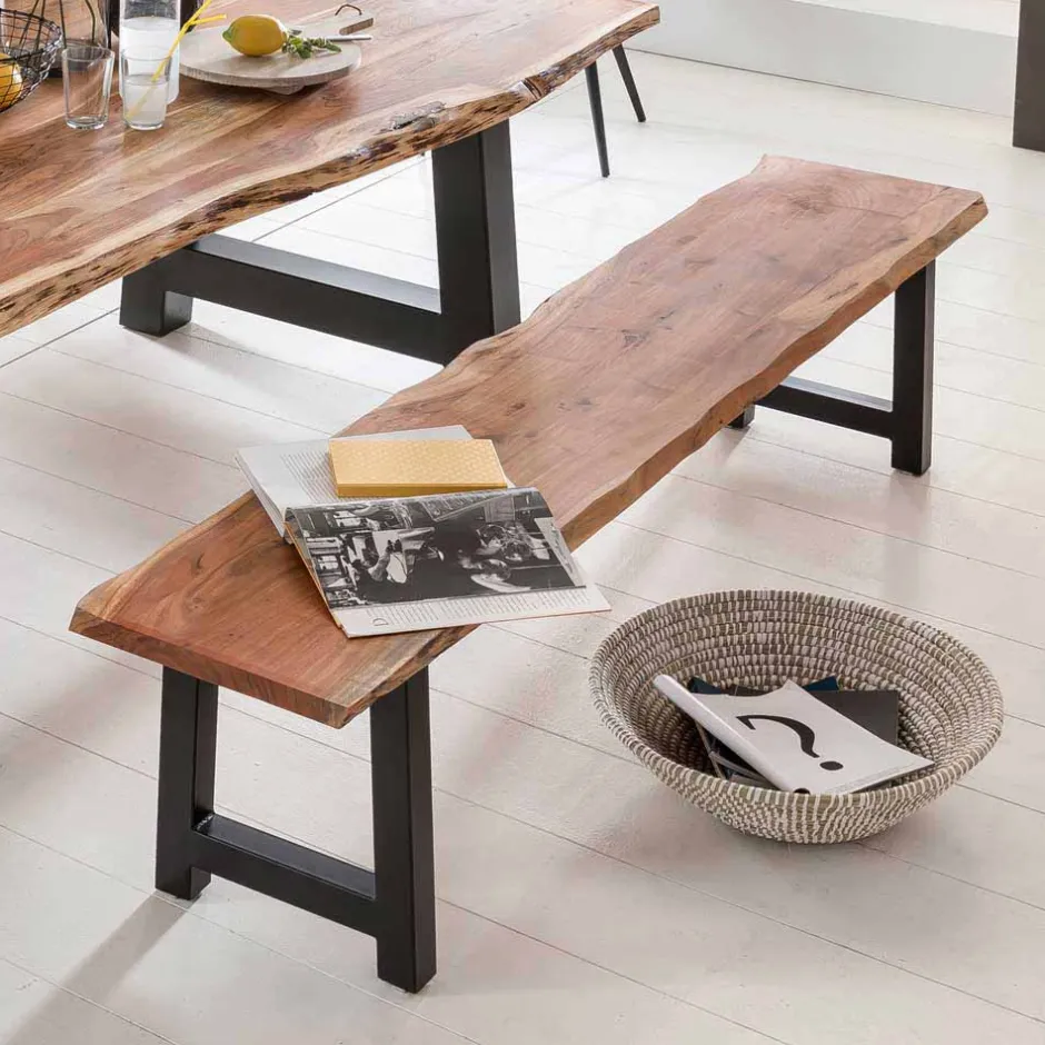 Sitzbank Sadello mit Baumkante Akazie massiv^Wohnen