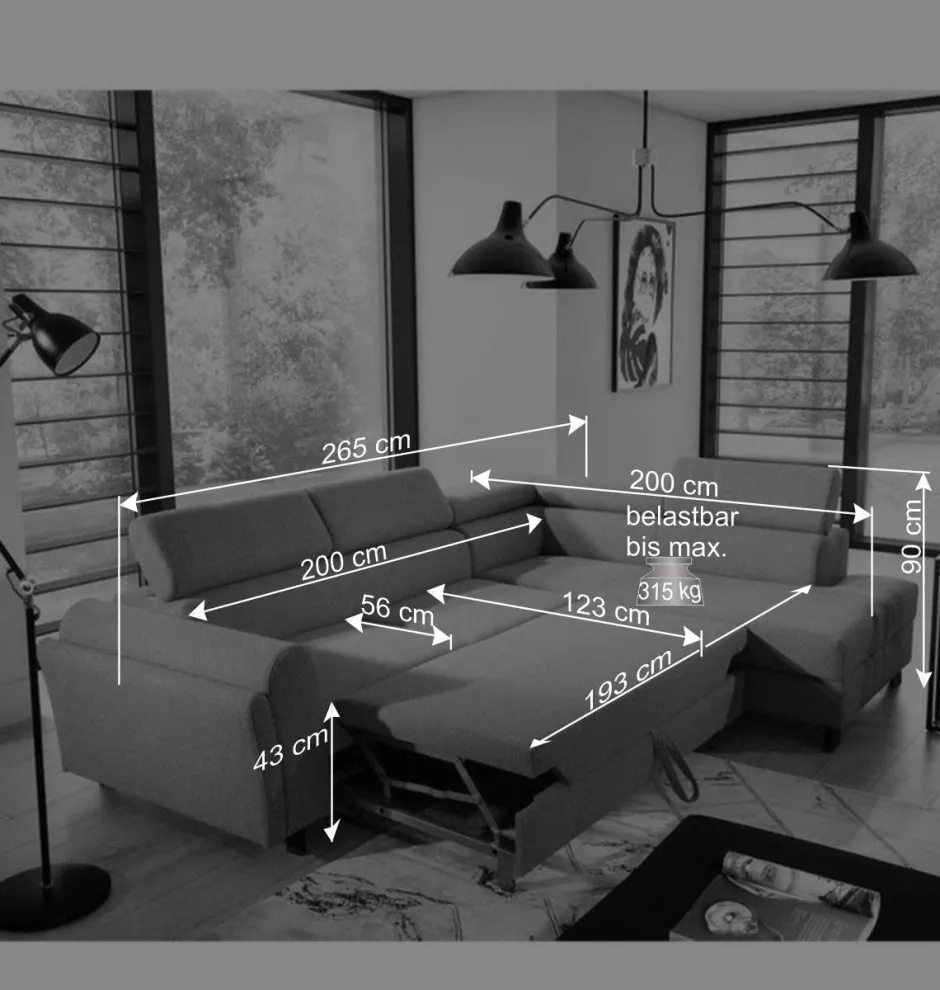 3-Sitzer Funktionsecke in Dunkelgrau - Anvidia^Wohnen Discount