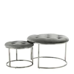 Sitzhocker Duo in Grau mit Silber - Vainy (zweiteilig)^Wohnen Outlet