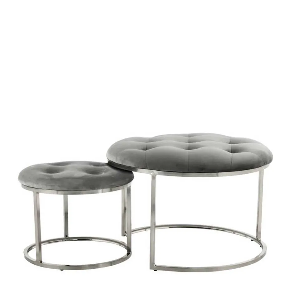Sitzhocker Duo in Grau mit Silber - Vainy (zweiteilig)^Wohnen Outlet