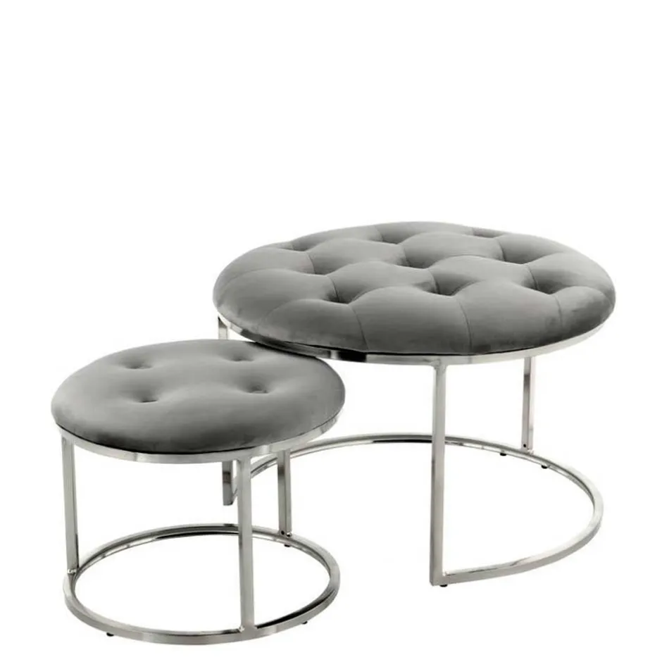 Sitzhocker Duo in Grau mit Silber - Vainy (zweiteilig)^Wohnen Outlet