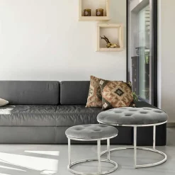 Sitzhocker Duo in Grau mit Silber - Vainy (zweiteilig)^Wohnen Outlet