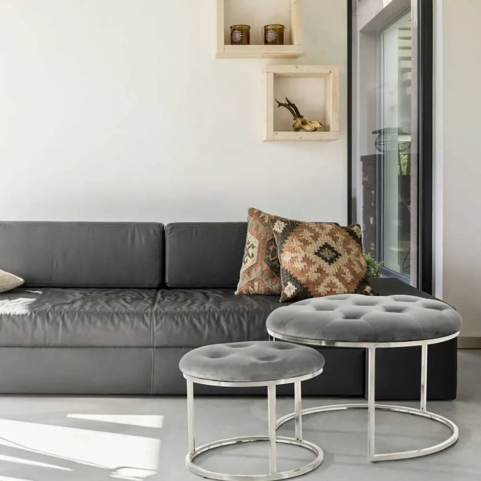 Sitzhocker Duo in Grau mit Silber - Vainy (zweiteilig)^Wohnen Outlet