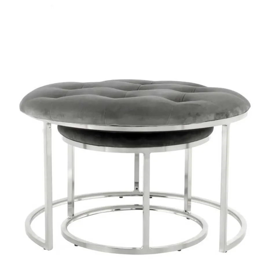 Sitzhocker Duo in Grau mit Silber - Vainy (zweiteilig)^Wohnen Outlet