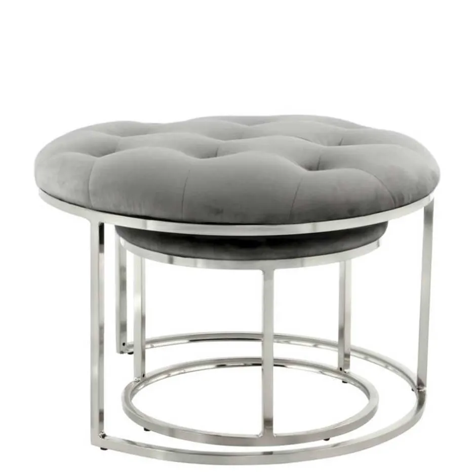 Sitzhocker Duo in Grau mit Silber - Vainy (zweiteilig)^Wohnen Outlet