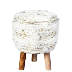 Wohnen Sitzhocker in Creme mit Khaki - Clarina