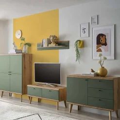 Skandi Anbauwand-Möbel in Graugrün - Oliva (vierteilig)^Wohnen Outlet