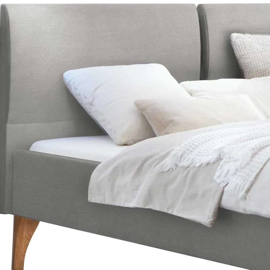 Skandi Bett in Grau mit Eiche Bianco - Potosia^Wohnen Hot