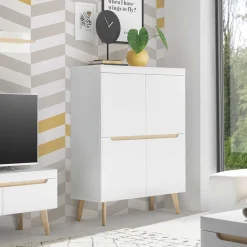 Wohnen Skandi Design Highboard in Weiß und Eiche - Ginko