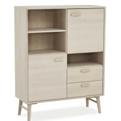 Wohnen Skandi Highboard in Eiche Weiß - Lametla