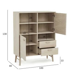 Wohnen Skandi Highboard in Eiche Weiß - Lametla