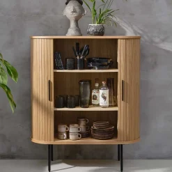 Wohnen Skandi Highboard oval mit Schiebetüren - Teorina