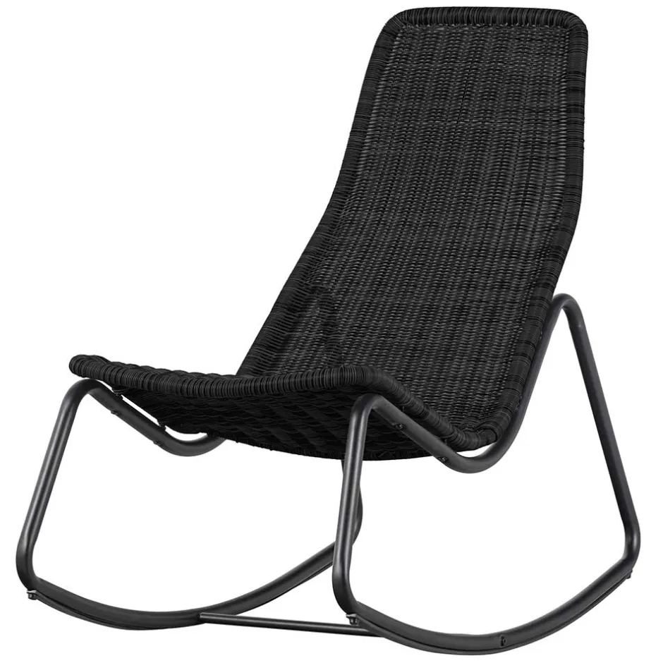Wohnen Skandi Schaukelstuhl aus Kunstrattan in Schwarz - Vurgos