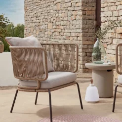 Wohnen Skandi Sessel aus Geflecht Kordel in Beige - Suvacol (2er Set)