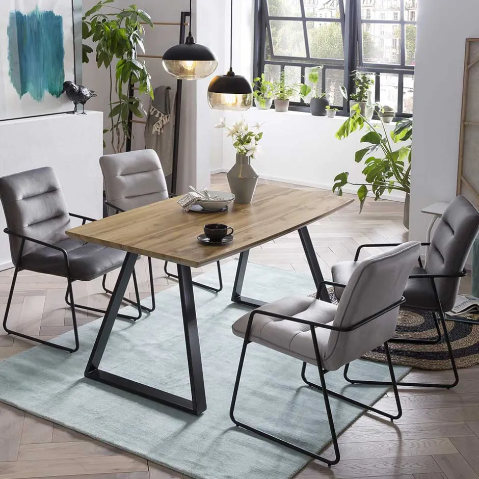 Wohnen Skandi Tischgruppe mit Armlehnenstühlen - Rasimo (fünfteilig)