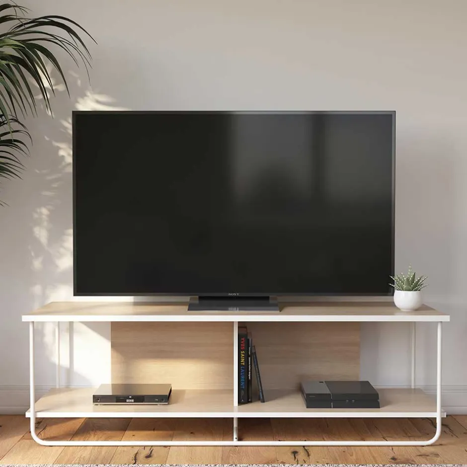 Wohnen Skandi TV Tisch in Weiß und Natur - Elmavirio