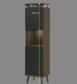 Wohnen Skandi Wohnwand Möbel in Graugrün - Oliva (vierteilig)