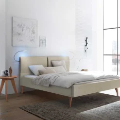 Skandinavisches Designbett in Beige mit Kernbuche - Agruma^Wohnen Outlet