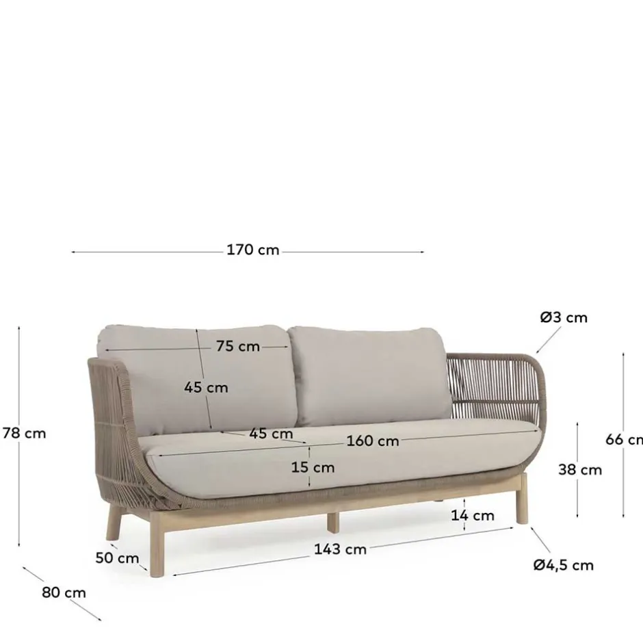 Sofa aus Kordel Geflecht & Holz mit Polster - Calivias^Wohnen Best